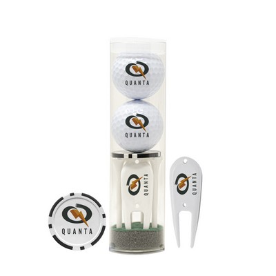 Golf Ball Tube with Tees, Divot Tool & Poker Chip